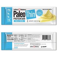 Julian Bakery Paleo Thin Protein Bar | Vanilla Pudding | Grass-Fed Beef | 20g Protein | 1 Net Carb | 12 Bars