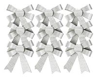 Set of 9 Black Duck Brand Silver Metallic Christmas Bows 3.75" x 5.5" Silver Hologram / 5 Loop (Small, Silver)