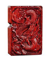 Natural Huanghuali Rosewood Carving Lighter Shell Box For Zippo Module (Dragon Phoenix)