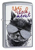 Zippo Cat with Glasses Street Chrome Lighter