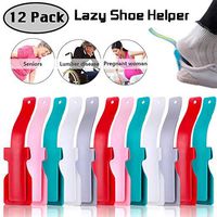12 Pcs Lazy Shoe Helper, Portable Sock Slider - Handled Shoe Horn - Shoe Lifting Helper Easy on Easy Off Handled Shoe Horn Shoe Lifting Helper for Men Women Kids