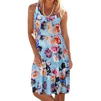 TWGONE Sleeveless Dresses For Women Short Sundress Knee Length Scoop Neck Mini Tank Beach Dress (X-Large,Blue)