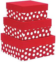 Made in USA Recycled Paper Kraft Boxes – 6.25”, 7.25” & 8.25” – Nested Squared Boxes with Lids (Large Set of 3 - Red Polka Dot)