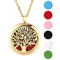 JOVIVI Essential Oil Necklace Tree of Life Aromatherapy Diffusers Perfume Pendant with Free Engraving +24" Chain+ 6pcs Refill Pads Locket Jewelry