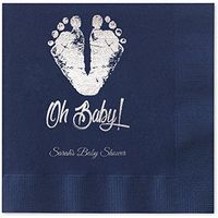 Canopy Street Baby Feet and Toes Personalized Luncheon Napkins - 100 Navy Blue Paper Coined Napkins with a Choice of foil. 6 1/2'' x 6 1/2'' Folded, Made in The USA