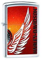 Zippo Harley Davidson Pocket Lighter, Red Wings/Chrome