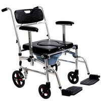 Foldable Wheelchair Shower Bedside Commode Chair Padded Seat Commode Toilet Rolling Shower Chair with Backrest and Armrests Black
