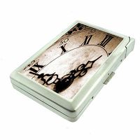 Cigarette Case with Built in Lighter Vintage Clock Time Piece S6 Smoking King Size Cigarettes Silver Metal Wallet 4" X 2.75" RFID Protection