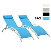 Adjustable Chaise Lounge Chair with Headrest, Set of 2 Aluminum for Sunbathing On Outdoor Patio Beach Pool Backyard Lounge Chair (Blue)
