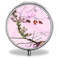 Compact 3 Compartment Medicine Case, IMLONE Customized Pink Tree Camo Pill Organizer Metal Pill Box Pill Container for Purse, Travelling and Daily Needs