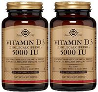 Solgar Vitamin D3 (Cholecalciferol) 125 mcg (5,000 IU) Vegetable Capsules - 240 Count - 2 Pack