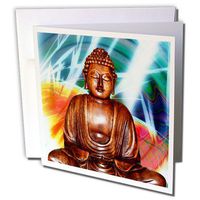 3dRose Brown Buddha of Wood with Colorful Background Photograph Modern Decoration - Greeting Cards, 6" x 6", Set of 6 (gc_254401_1)