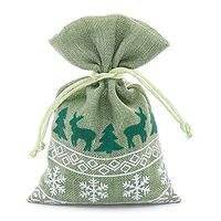 12ea - 4 X 6 Green Christmas Faux Linen Bags