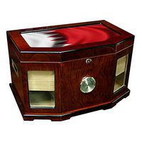 Large Premium Desktop Humidor - Glass Top - Flag of Bahrain (Bahraini) - Waves Design - 300 Cigar Capacity - Cedar Lined with Two humidifiers & Large Front Mounted Hygrometer.
