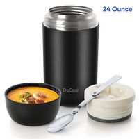 DaCool Hot Food Jar 24 oz Insulated Lunch Container Keep Food Hot Cold Warm Stainless Steel Vacuum Hot Food for Adult Women Man Lunchbox Leak Proof Wide Mouth for Office Picnic Outdoors - Black