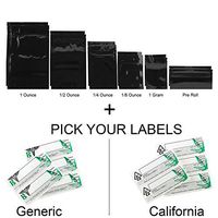 100 - Black & Black Mylar Smell Proof Bags w/Rx Labels (California Labels, Pre Roll)