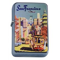 Silver Flip Top Oil Lighter Vintage Poster D-025 San Francisco Vintage Travel
