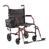 Medline Lightweight Steel Transport Chair, 19" Wide Seat,Desk-Length Arms, Swing Away Footrests, Burgundy Frame