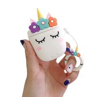ICI-Rencontrer Cute Flowers Sleeping Horned Horse Airpods Case Girls Women Portable Airpods Accessories Soft Silcone Protective Wireless Earphone Case With Decoration White