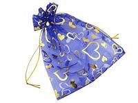 QIANHAILIZZ 8 x 12 Inch 100 Drawstring Heart Flower Bags Organza Jewelry Gift Pouch Candy Pouch Drawstring Wedding Favor Bags (RoyalBlue Heart)