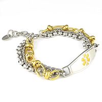 Women's Medical Alert ID Bracelet - Custom Engraving Included, Gold Antique, Stainless Steel - Trio, Size 7.25