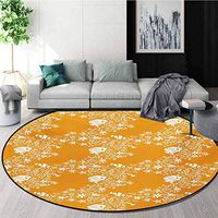 RUGSMAT Orange Computer Chair Floor Mat,Tropical Fishes Sea Stars Stylized Cute Blossoms and Leaves Jellyfish Ocean Marine Printed Round Carpet for Children Bedroom Play Tent,Round-71 Inch