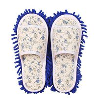 Frjjthchy Women's Floor Cleaning Mop Slippers Super Absorbency Microfiber Dusting Mopping Shoes with Removable Bottom (Women 7-10/Men 5-8, Blue)