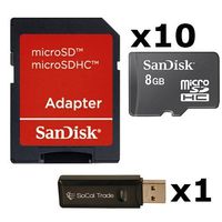 10 PACK - SanDisk 8GB MicroSD HC Memory Card SDSDQAB-008G (Bulk Packaging) LOT OF 10 with SD Adapter and USB 2.0 MicoSD