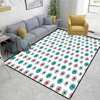 Bigdatastore Eyelash Plaid Bath Mats Carpet, Childish Doodle Style Eyes in Pastel Colored Circles Curious Looks Modern, Durable Rugs - Living, Dinning, Office, Rooms & Bedrrom, Hallway Carpet(2'x 6')