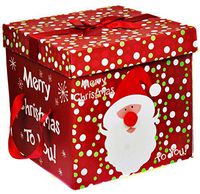 Cratone Large Premium Christmas Eve Gift Box Pop up in Seconds Comes with Lid & Ribbon Handles Xmas Present Wrapping (Red Santa Head)