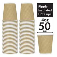 Disposable Ripple Insulated Cup - 4oz 50 Pack Kraft Brown - Hot Beverage Drinking Cups - Insulated Corrugated Cups (50 Count, 4oz, Kraft)