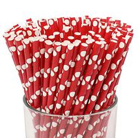 Just Artifacts Decorative Polka Dot Paper Straws (100pcs, Polka Dot, Red w/White Dots)
