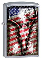 Zippo Lighter: Deer Skull and American Flag - Street Chrome 79572
