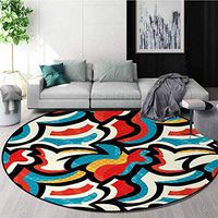 Psychedelic Non-Slip Area Rug Pad Round,Graffiti Inspired Street Art Style Pattern Retro Decorations Modern Teen Room Urban Protect Floors While Securing Rug Making Vacuuming Round-59 Inch,Multi