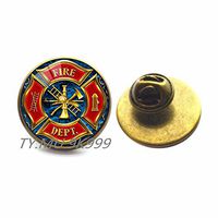 Yao0dianxku Fashion Gift for Firefighter Long Brooch Black Plated Fire Fighter Jewelry Glass Pin Brooch.Y071 (1)