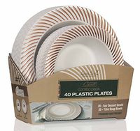 Laura Stein Designer Dinnerware Set | 80 Disposable Plastic Party Bowls | White Wedding Bowl with Rose Gold Rim | Set Includes 40 x 12 oz Soup Bowls + 40 x 5 oz Dessert Bowls | Curve Series