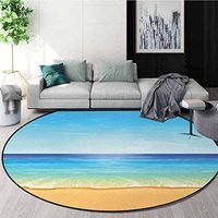Ocean Modern Washable Round Bath Mat,Paradise Beach with Sand and Sea Water Summer Exotic Nature Sunny Hot Print Non-Slip Bathroom Soft Floor Mat Home Decor Diameter-47 Inch,Cream Turquoise