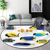 RUGSMAT Fish Computer Chair Floor Mat,Collage of Sea Animals Nursery Rugs Round-71