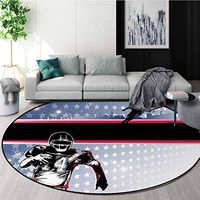Americana Non-Slip Area Rug Pad Round,Baseball American Football Player Running In The Field With The Stars Pattern Protect Floors While Securing Rug Making Vacuuming Diameter-55 Inch,Multicolor