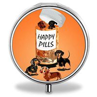 Pill Case Pocket, Round Stainless Medicine Tablet Pill case for Man Small, Compact 3 Compartment Pill Box for Travelling - Dachshund Dog
