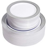 NERVURE Silver Plastic Plates - Disposable Plastic Plates white with Silver Rim for Wedding including 51pcs 10.25inch Plastic Dinner Plates,51pcs 7.5inch Dessert/Salad Plates