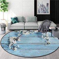 Rustic Area Silky Smooth Rugs,A Branch with Blooming Spring Flowers On Wooden Fragility Symbol of Spring Home Decor Area Rug Round-71 Inch,White Light Blue