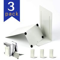 Metal Bookends, Heavy Duty White Solid Bookend Support, 6.5 x 5 x 5.7 Inch, Set of 3 Pairs