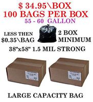 2 Box - Trash Bag, 55-60 Gallon - (100 Count\Box) 38 x 58 Density Garbage Bags (Black) 200 Bags Total