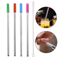 Sujing 4pcs Straws Stainless Steel Reusable Set, Long Metal Drinking Straws with Cleaning Brush
