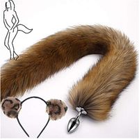 2Pcs, Ears Headband + Three Sizes Long Brown B-ü-t-t P-l-ǔ-g Fox Tail Massager Halloween Party Tōys Prǒps (Style 1, S)