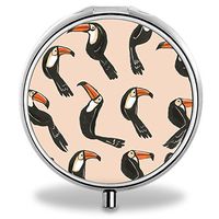 Custom Pill Case, Toucan Round Compact 3 Metal Portable Pill Container for Daily Use