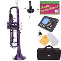 Mendini MTT-PL Purple Lacquer Brass Bb Trumpet + Tuner, Case, Stand, Mouthpiece, Pocketbook & More