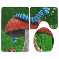 Caterpillar Mushroom Flannel 3D Printing Toilet Bathroom Toilet Pad Toilet Set Three-Piece Floor Mat Carpet Absorbent Non-Slip