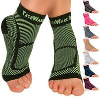 TechWare Pro Ankle Brace Compression Sleeve - Relieves Achilles Tendonitis, Joint Pain. Plantar Fasciitis Foot Sock with Arch Support Reduces Swelling & Heel Spur Pain. (Black/Green, S/M)